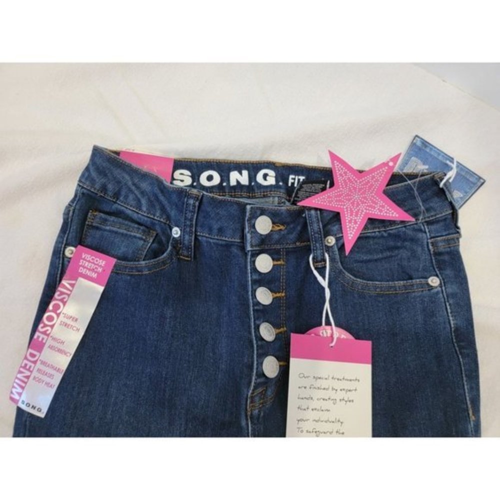 S.O.N.G Fit N Flare 5/27 Dark Wash Jeans Baby Girls Bejeweled on Back Pockets NW - Picture 4 of 10